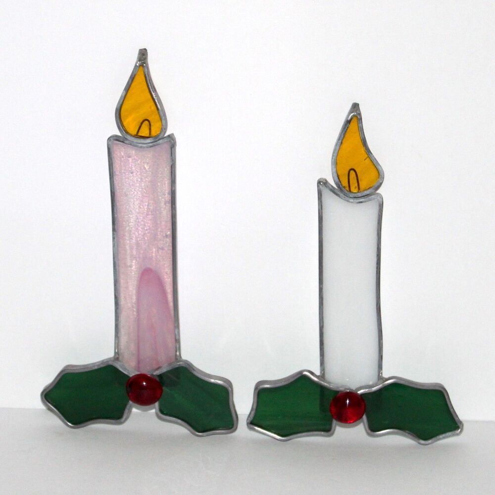 Lot 2 Suncatcher Candle stained glass Christmas decor holy sun catcher
